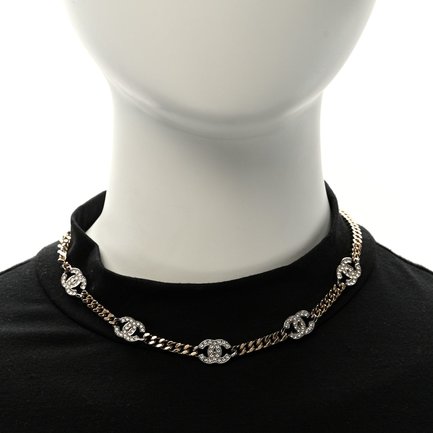 Crystal Chain CC Link Choker Gold Silver