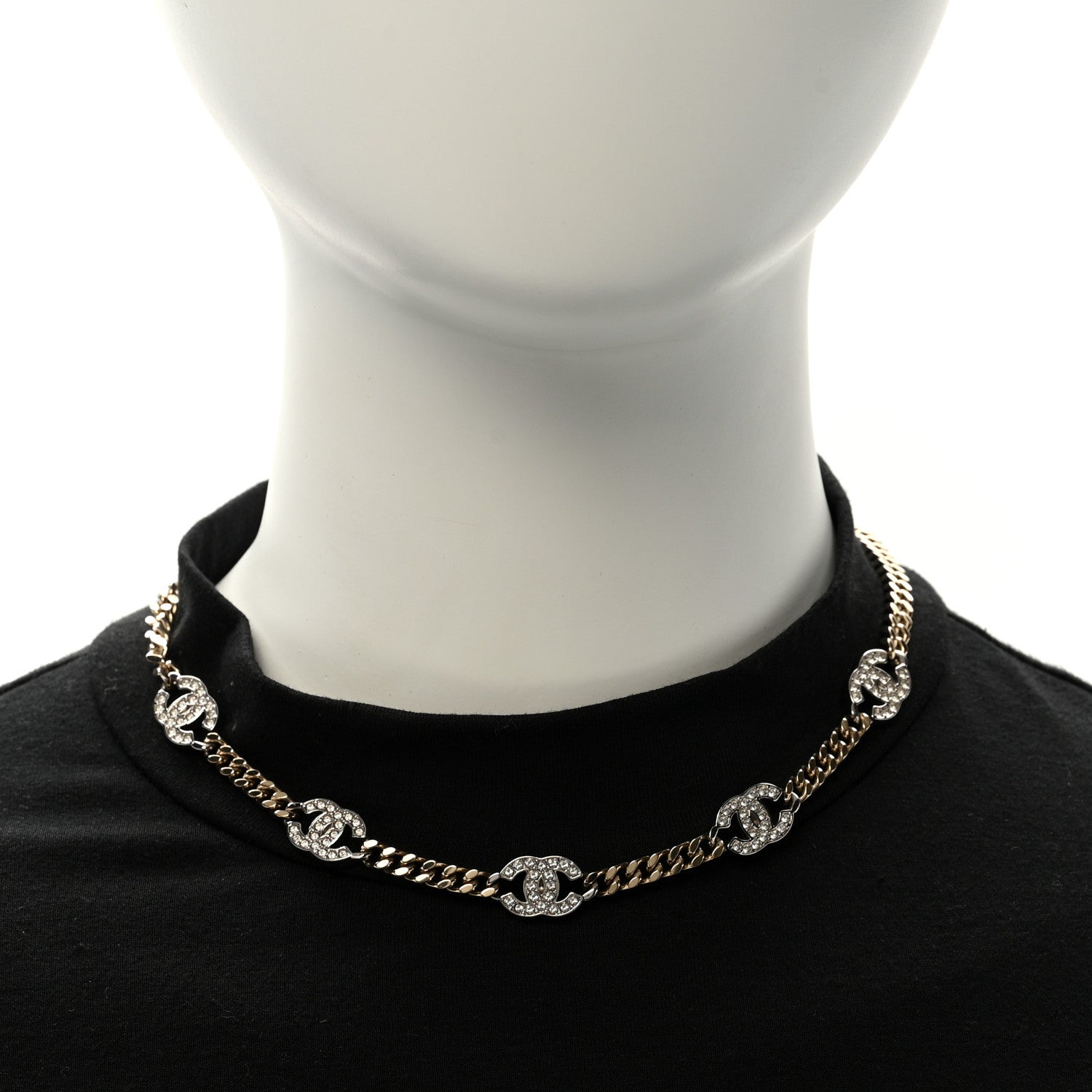 Chanel Crystal Chain CC Link Choker Gold Silver 2 of 6