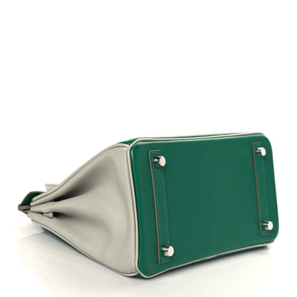 Hermes Chevre Mysore Horseshoe Birkin 25 Vert Vertigo Gris Perle 4 of 11