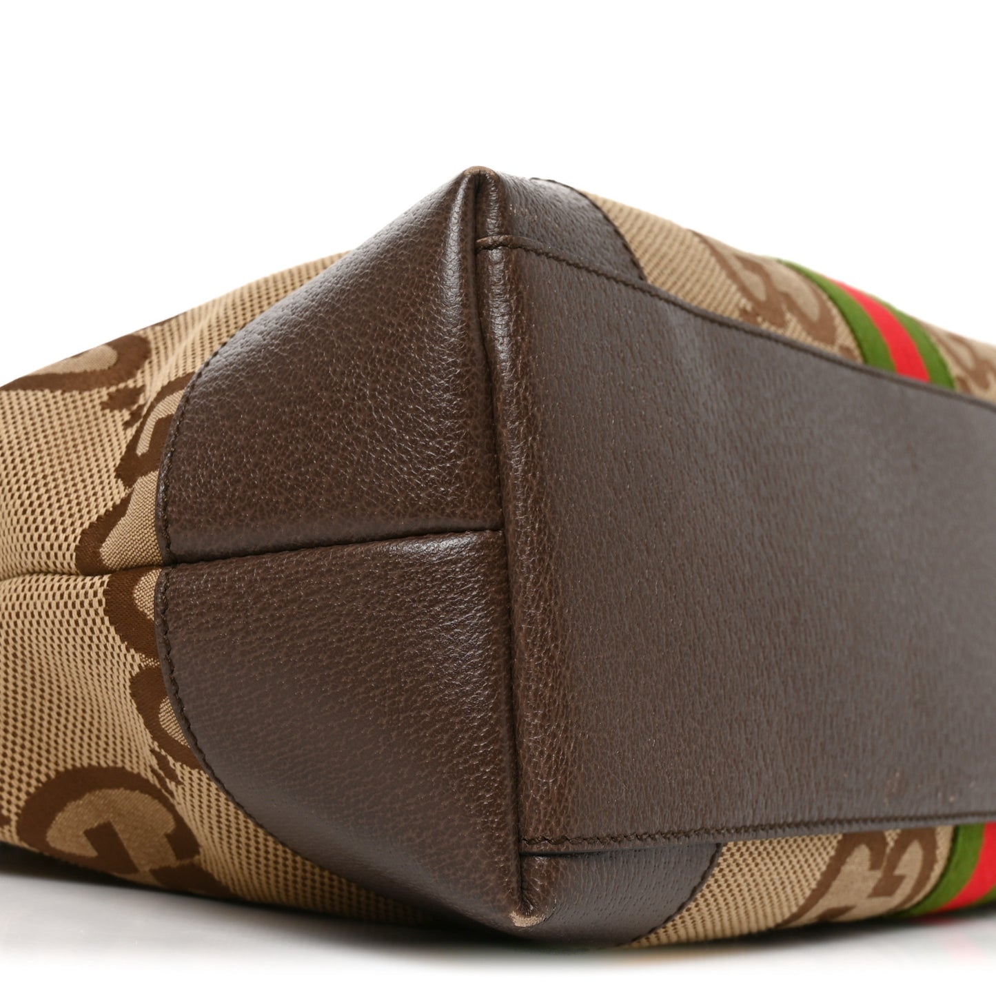 Monogram Jumbo GG Textured Dollar Calfskin Web Medium Ophidia Shopping Tote Camel Ebony