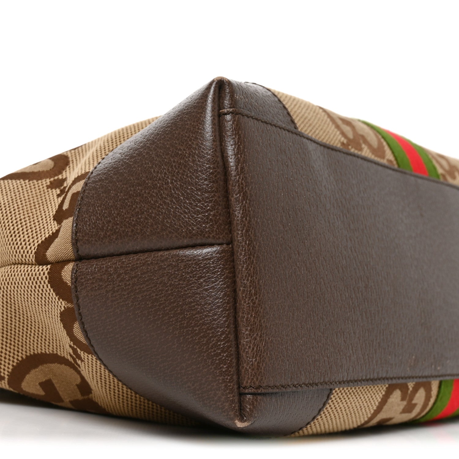 Gucci Monogram Jumbo GG Textured Dollar Calfskin Web Medium Ophidia Shopping Tote Camel Ebony 9 of 10