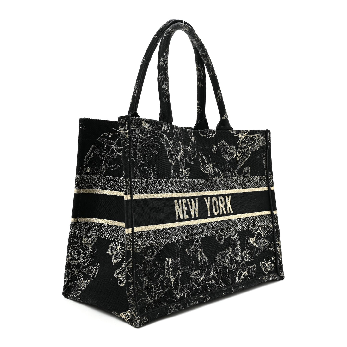 Canvas Embroidered Medium New York Butterfly Book Tote Black