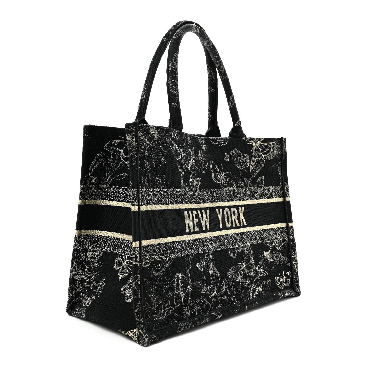 Christian Dior Canvas Embroidered Medium New York Butterfly Book Tote Black 3 of 12