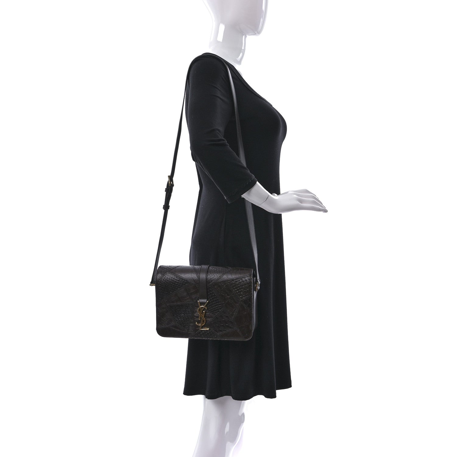 Saint Laurent Reptile Calfskin Embossed Patchwork Animal Monogram Universite Bag Brown 2 of 10