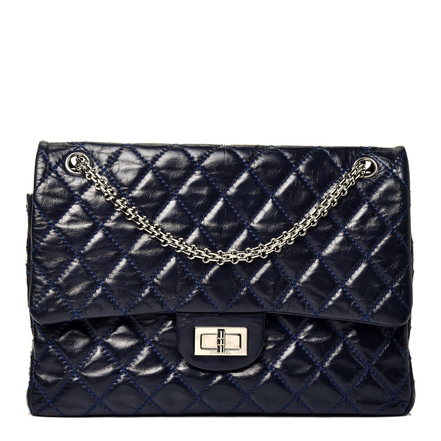 Glazed Calfskin Quilted Surpique 2.55 Reissue Flap Navy