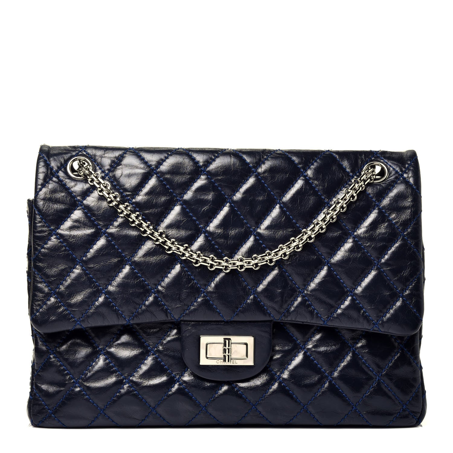 Chanel Glazed Calfskin Quilted Surpique 2.55 Reissue Flap Navy 1 of 10