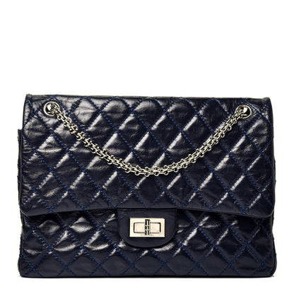 Chanel Glazed Calfskin Quilted Surpique 2.55 Reissue Flap Navy 1 of 10