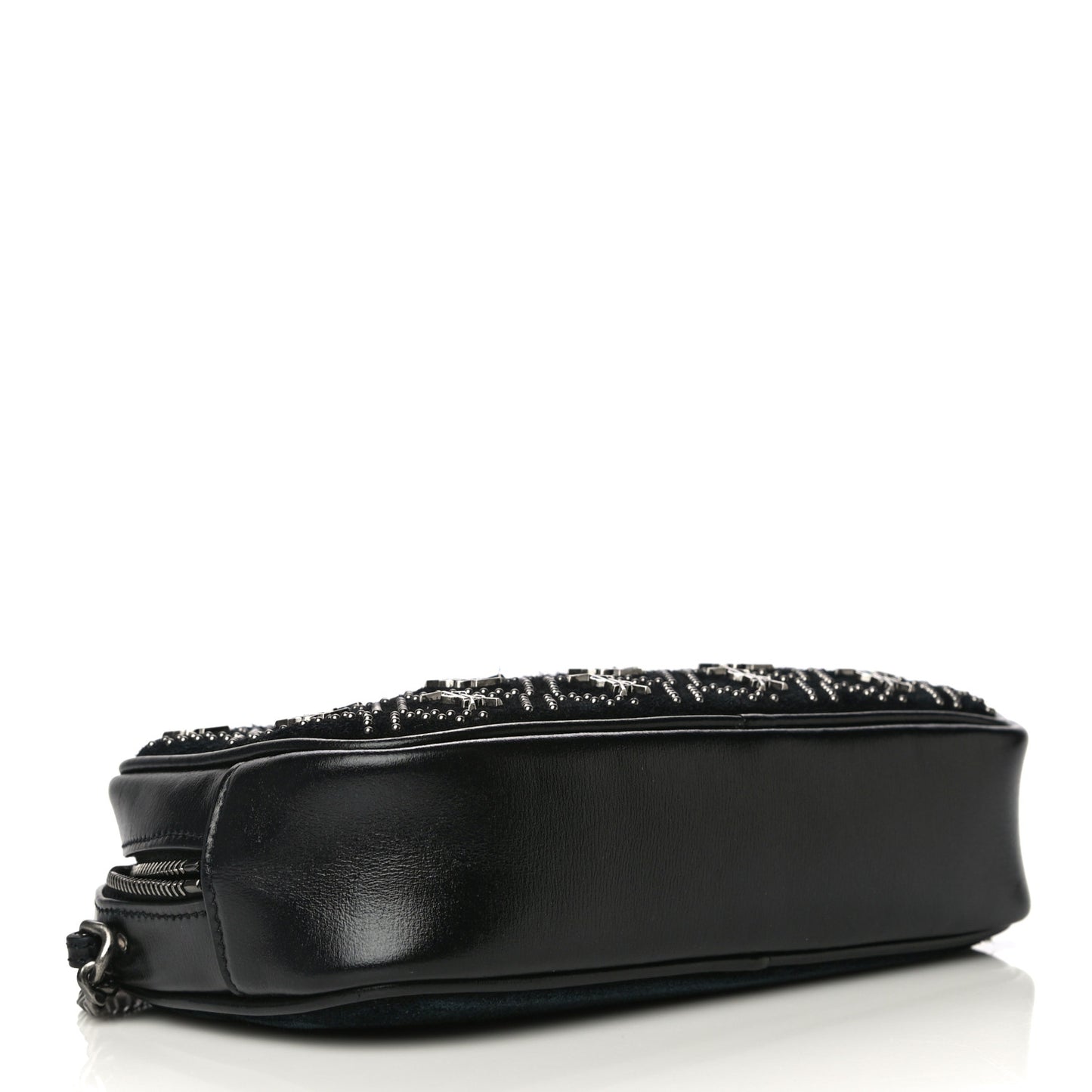 Suede Calfskin Embellished Mini Monogram Lou Camera Bag Black