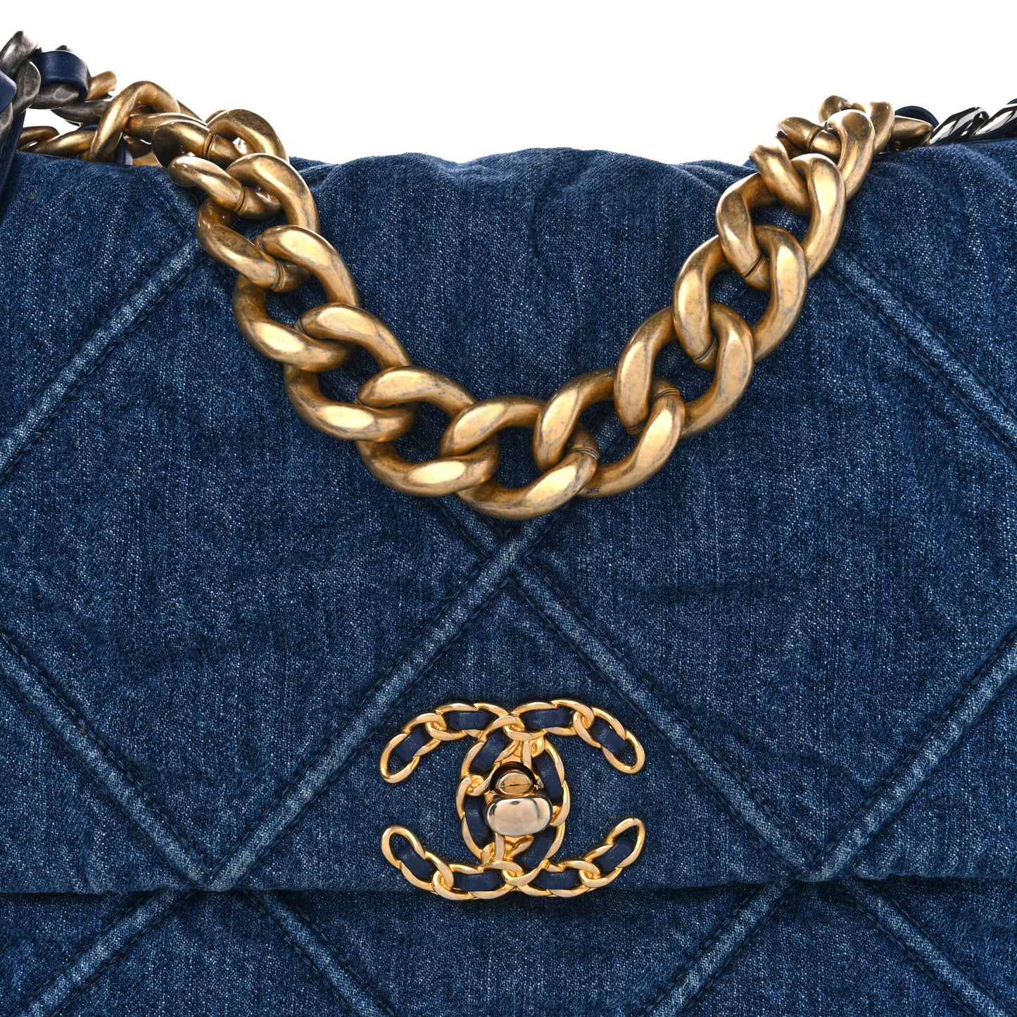 Denim Quilted Large Chanel 19 Flap Blue