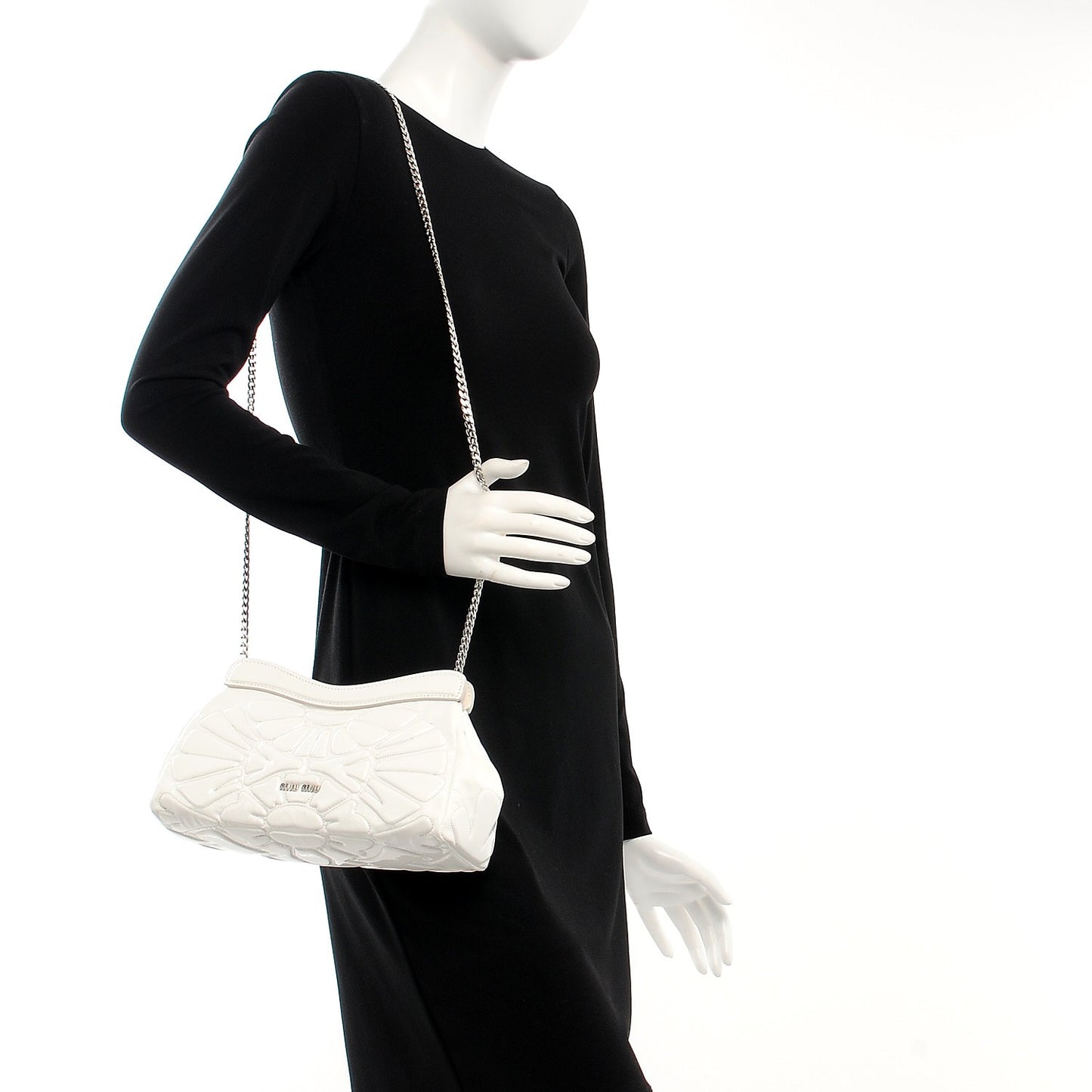 Vernice Patent Quilted Chain Clutch Bianco