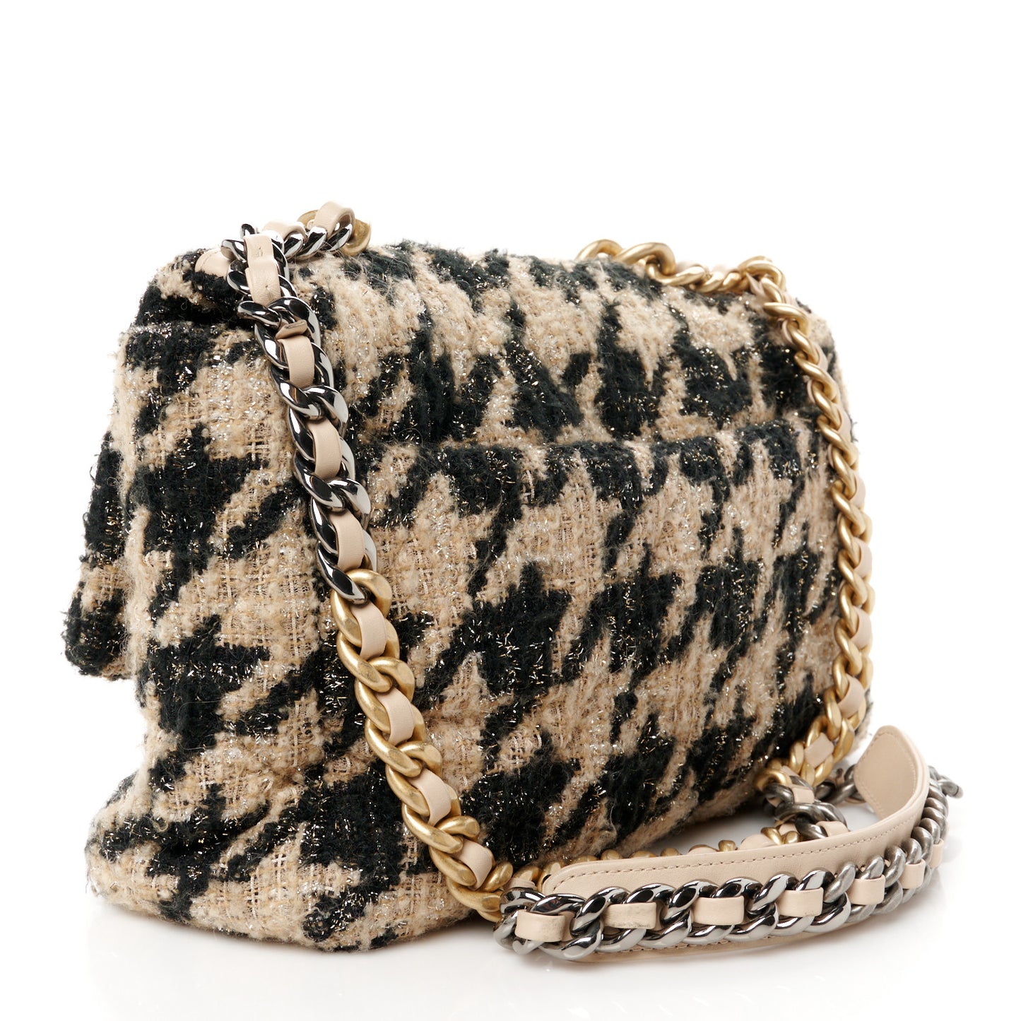 Tweed Quilted Large Chanel 19 Flap Black Beige