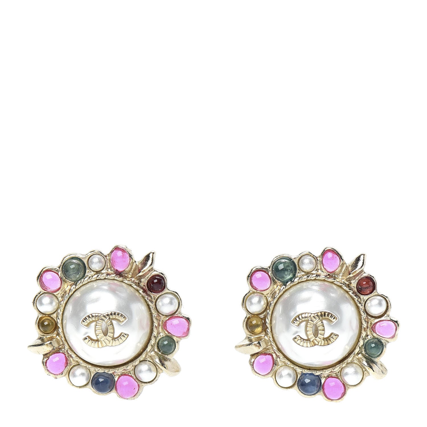Chanel Pearl Gripoix CC Round Earrings Gold Multicolor 1 of 5