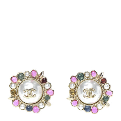 Chanel Pearl Gripoix CC Round Earrings Gold Multicolor 1 of 5
