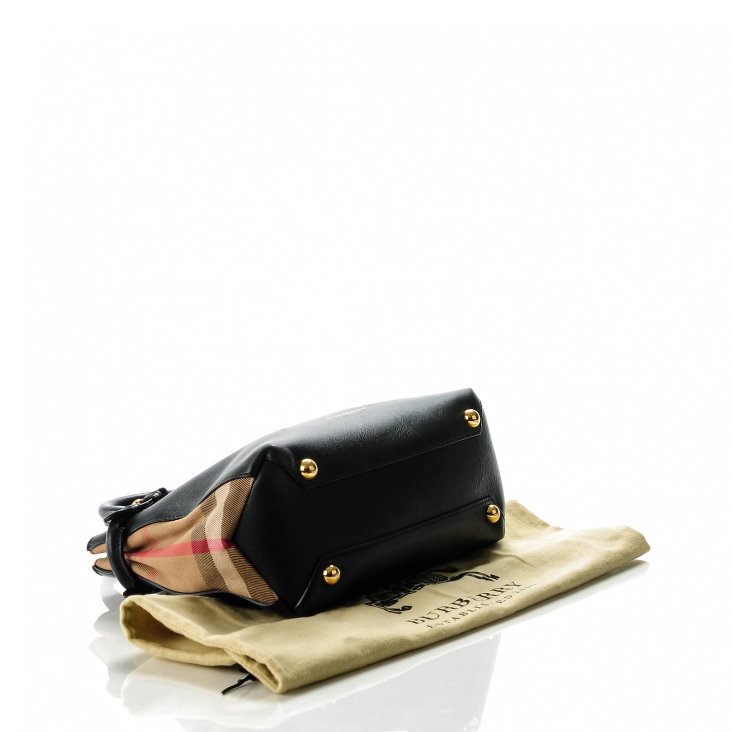 Calfskin House Check Small Banner Tote Black