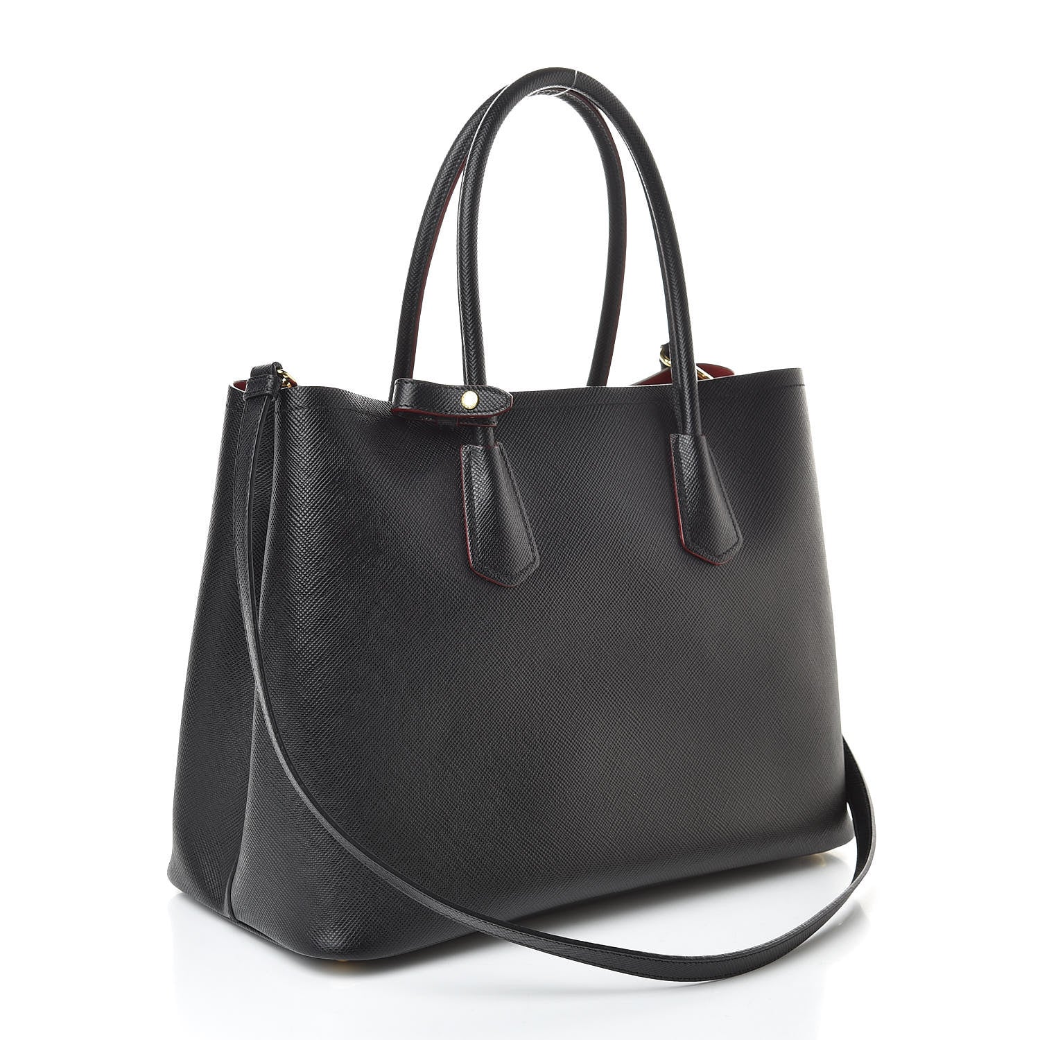 Prada Saffiano Cuir Large Double Bag Black Fuoco 3 of 9