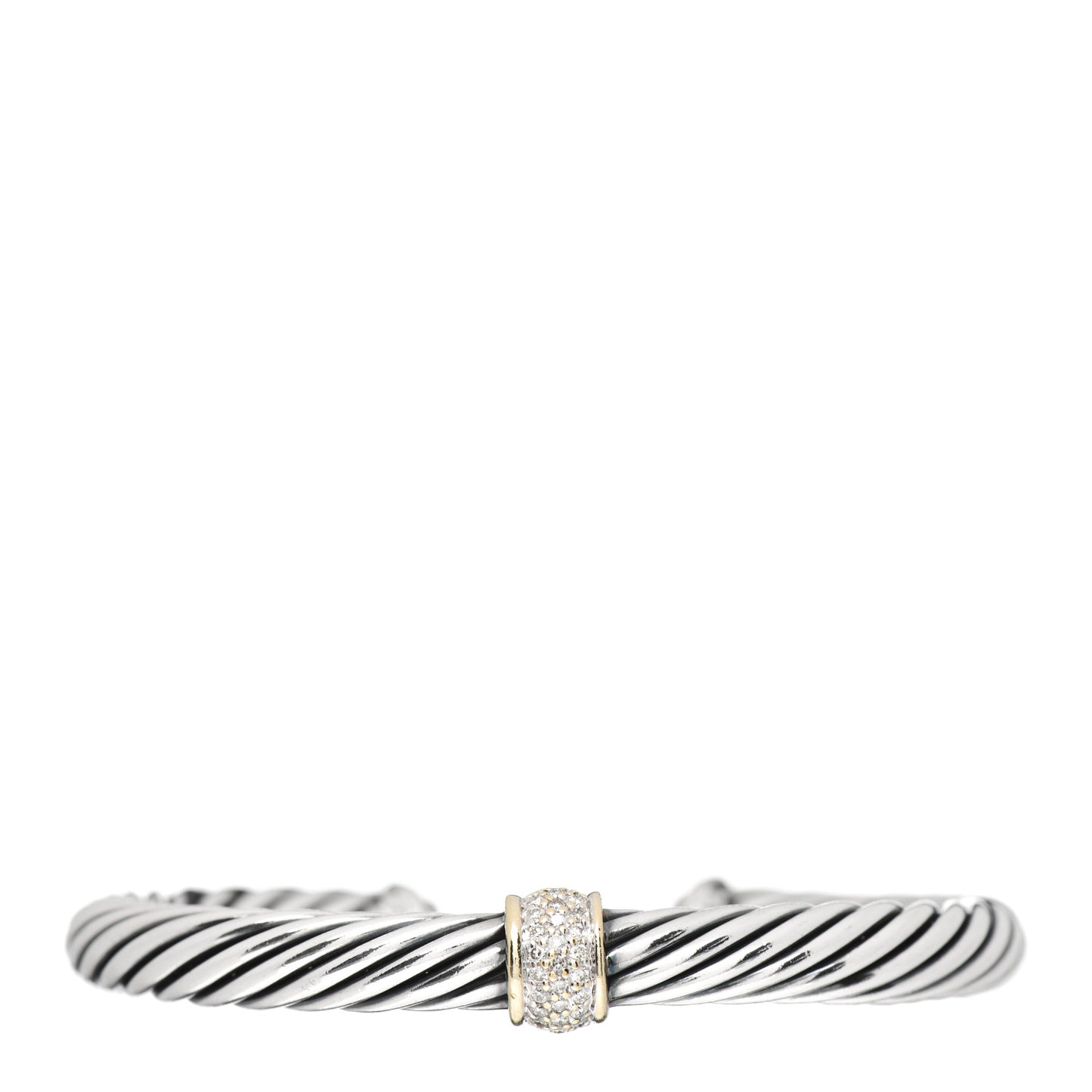 Sterling Silver 18K Yellow Gold Diamond 7mm Cable Classics Station Bracelet