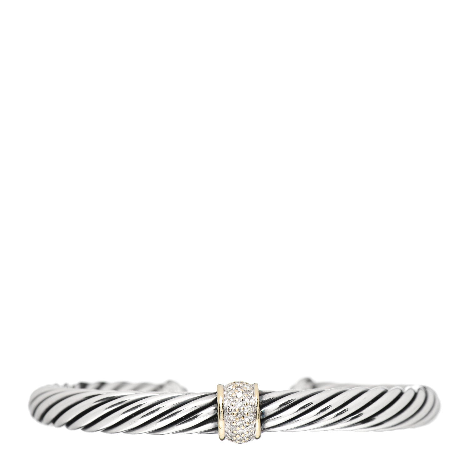 David Yurman Sterling Silver 18K Yellow Gold Diamond 7mm Cable Classics Station Bracelet 1 of 4