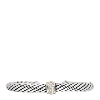 David Yurman Sterling Silver 18K Yellow Gold Diamond 7mm Cable Classics Station Bracelet 1 of 4