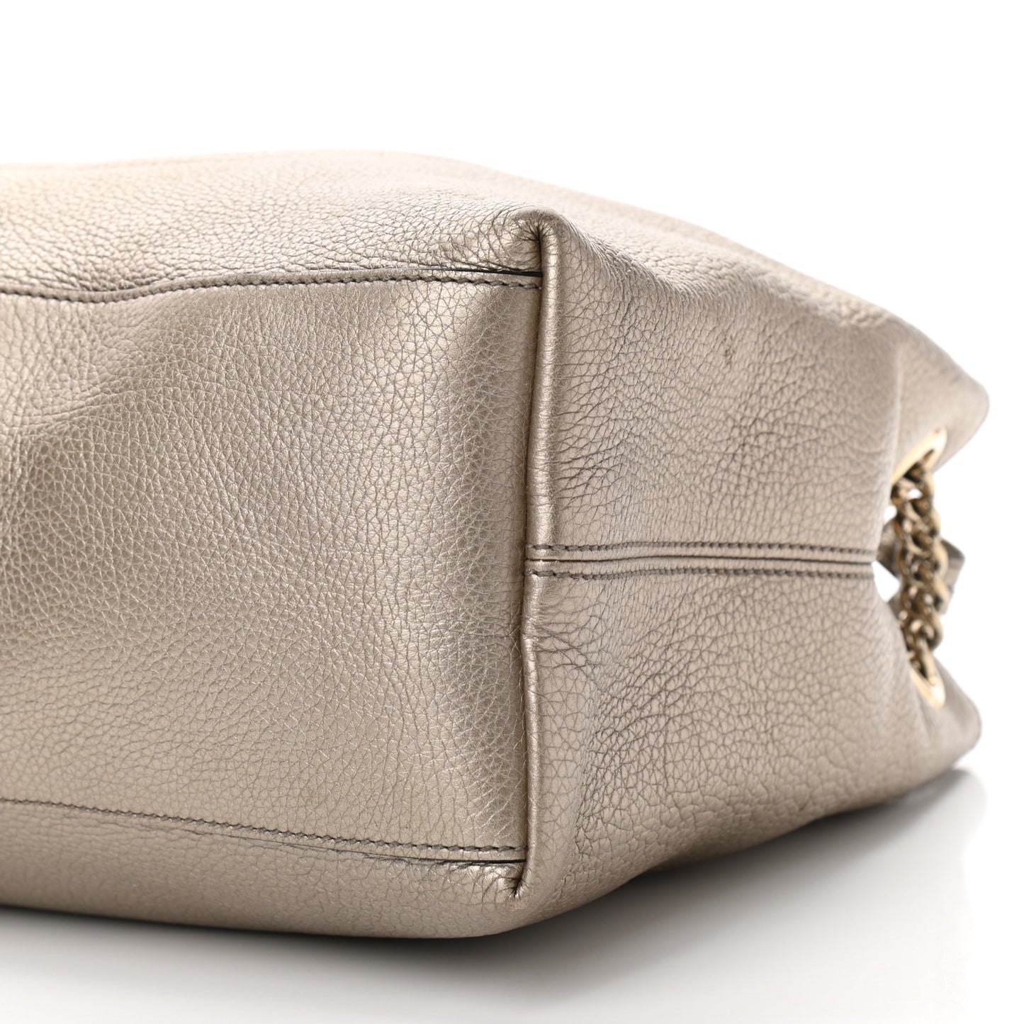 Metallic Pebbled Calfskin Medium Soho Chain Shoulder Bag Golden Beige