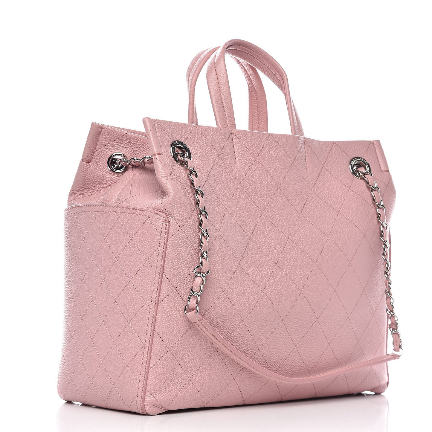 Grained Calfskin Small CC Pocket Tote Pink