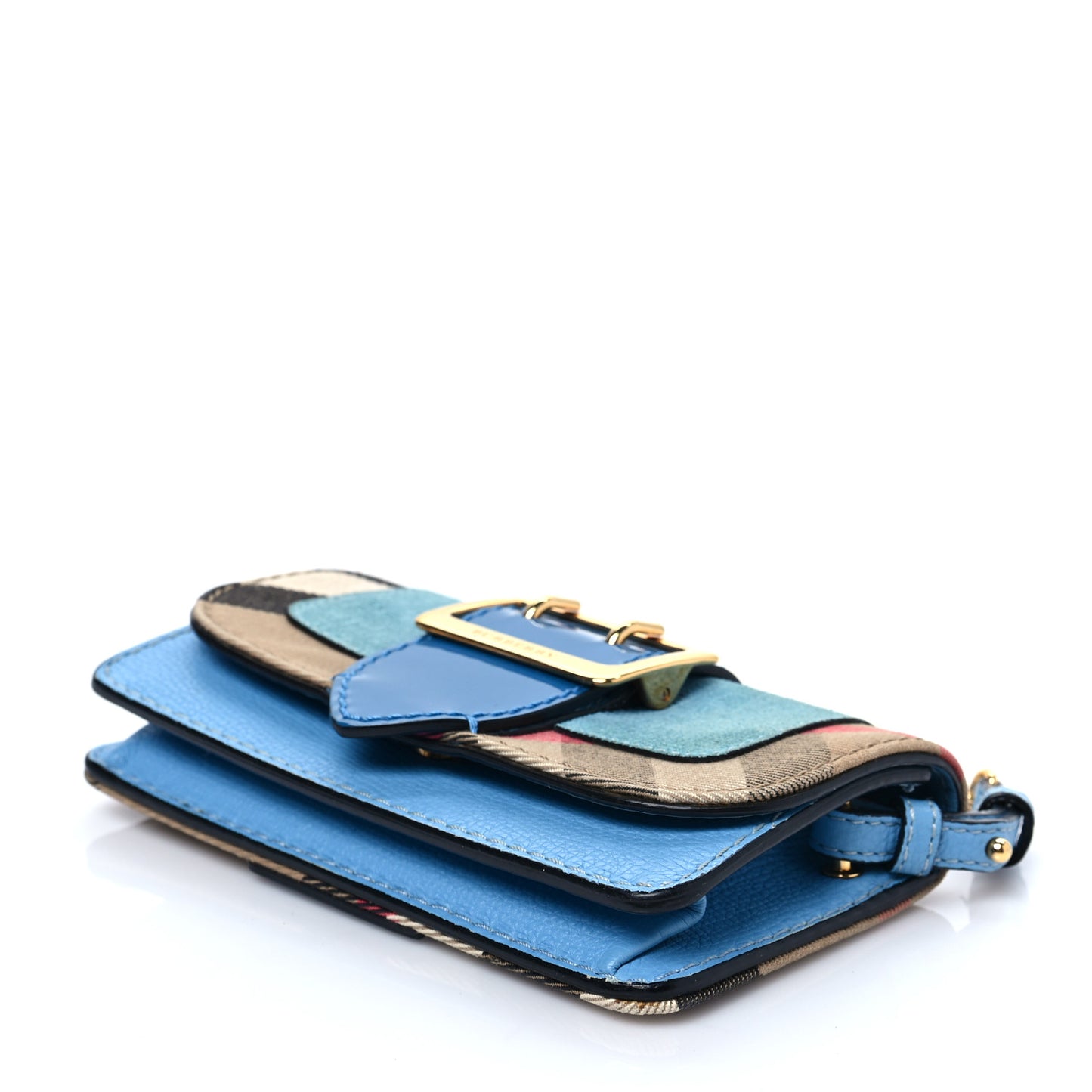 House Check Calfskin Mini Buckle Crossbody Bag Blue