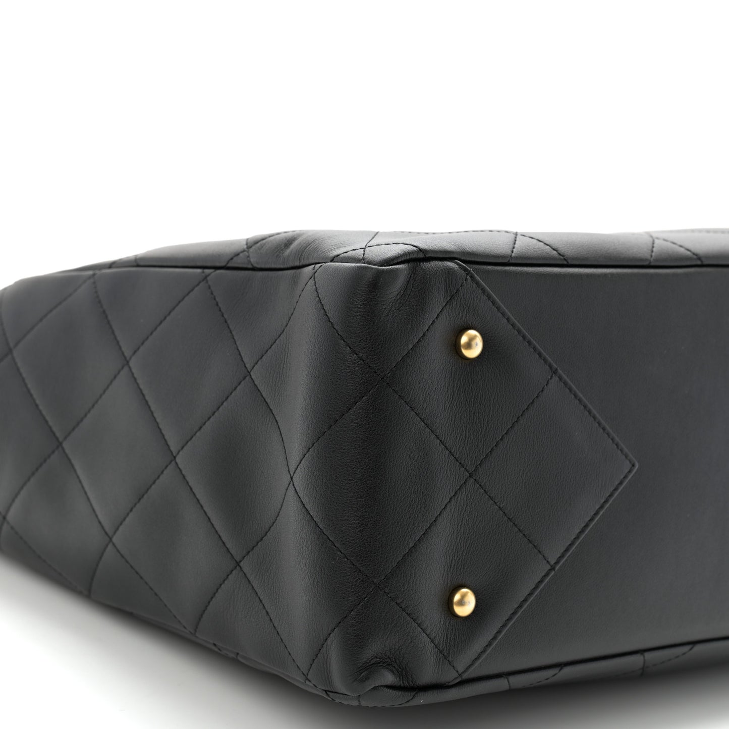 Calfskin Quilted Book Pocket Shopping Tote Black