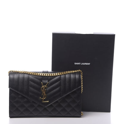 Saint Laurent Grain De Poudre Mixed Matelasse Triquilt Monogram Chain Wallet Black 11 of 11