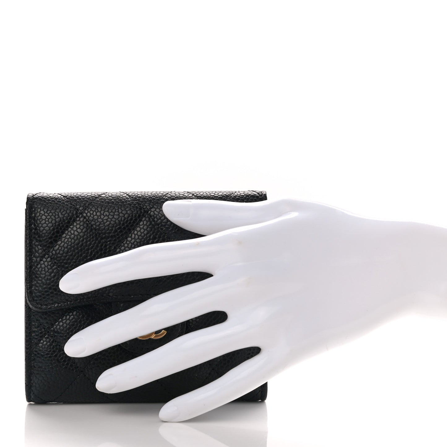Caviar Quilted Compact Flap Wallet Black