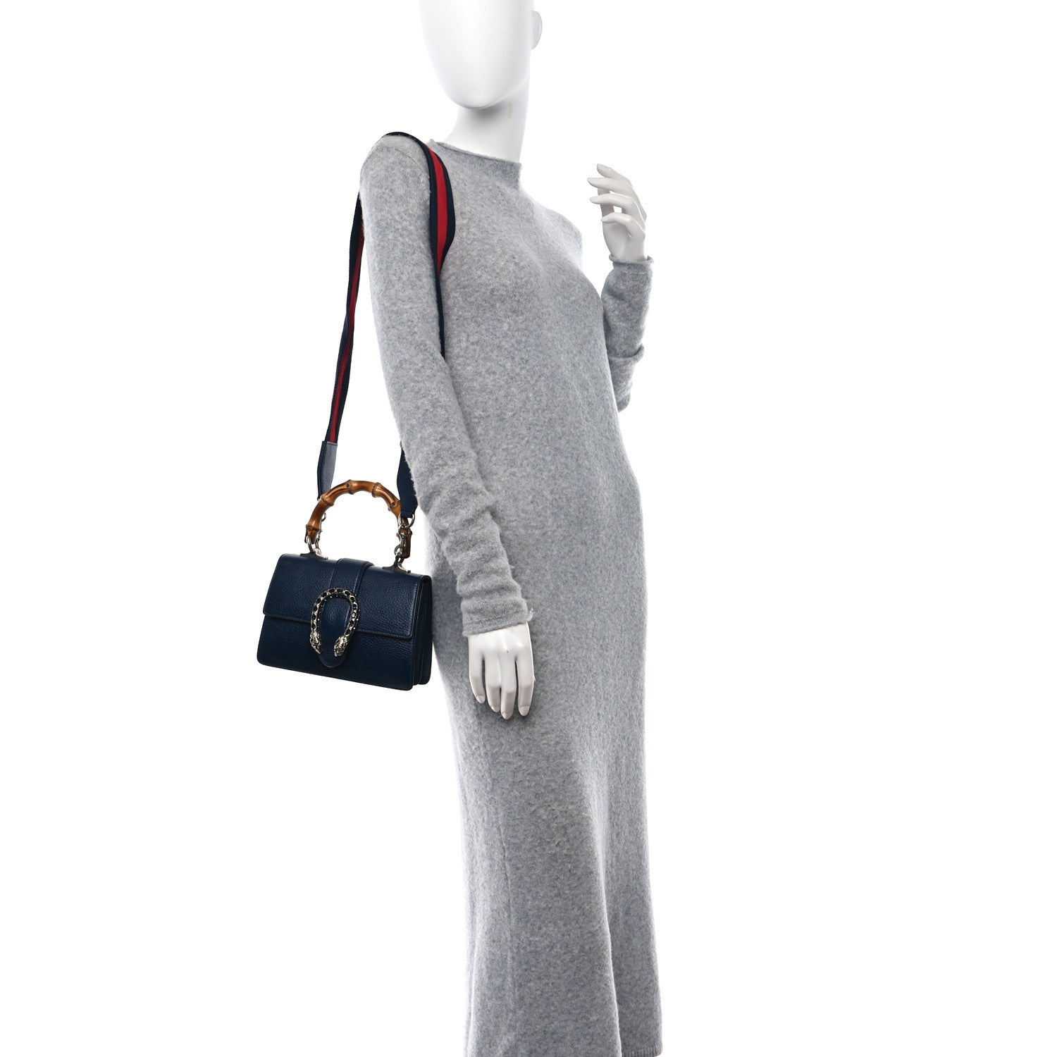 Gucci Dollar Calfskin Crystal Web Mini Dionysus Bamboo Top Handle Bag Blue Agata Montana Sapphire 2 of 11