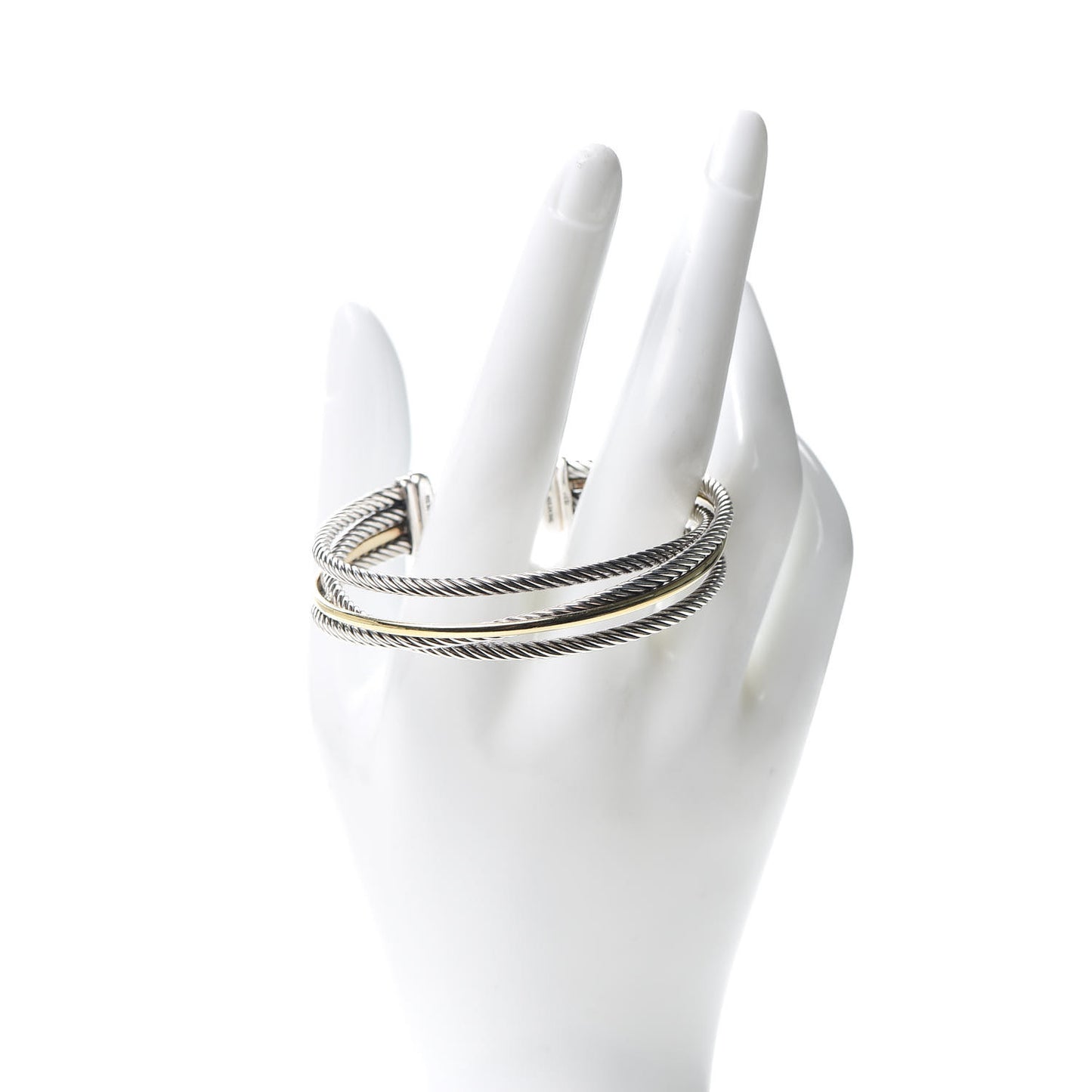 Sterling Silver 18K Yellow Gold Crossover Three Row Cuff Bracelet