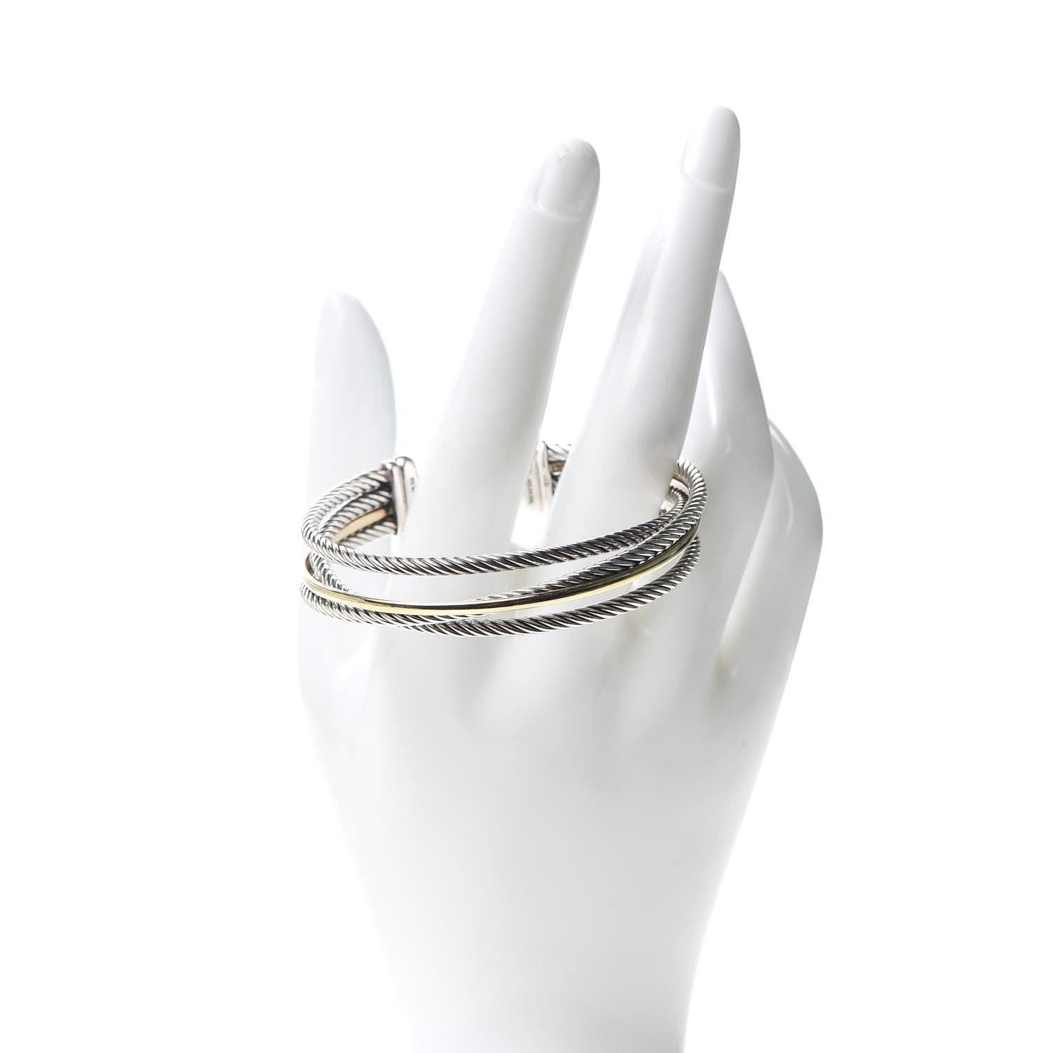 David Yurman Sterling Silver 18K Yellow Gold Crossover Three Row Cuff Bracelet 2 of 5