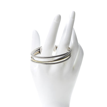 David Yurman Sterling Silver 18K Yellow Gold Crossover Three Row Cuff Bracelet 2 of 5