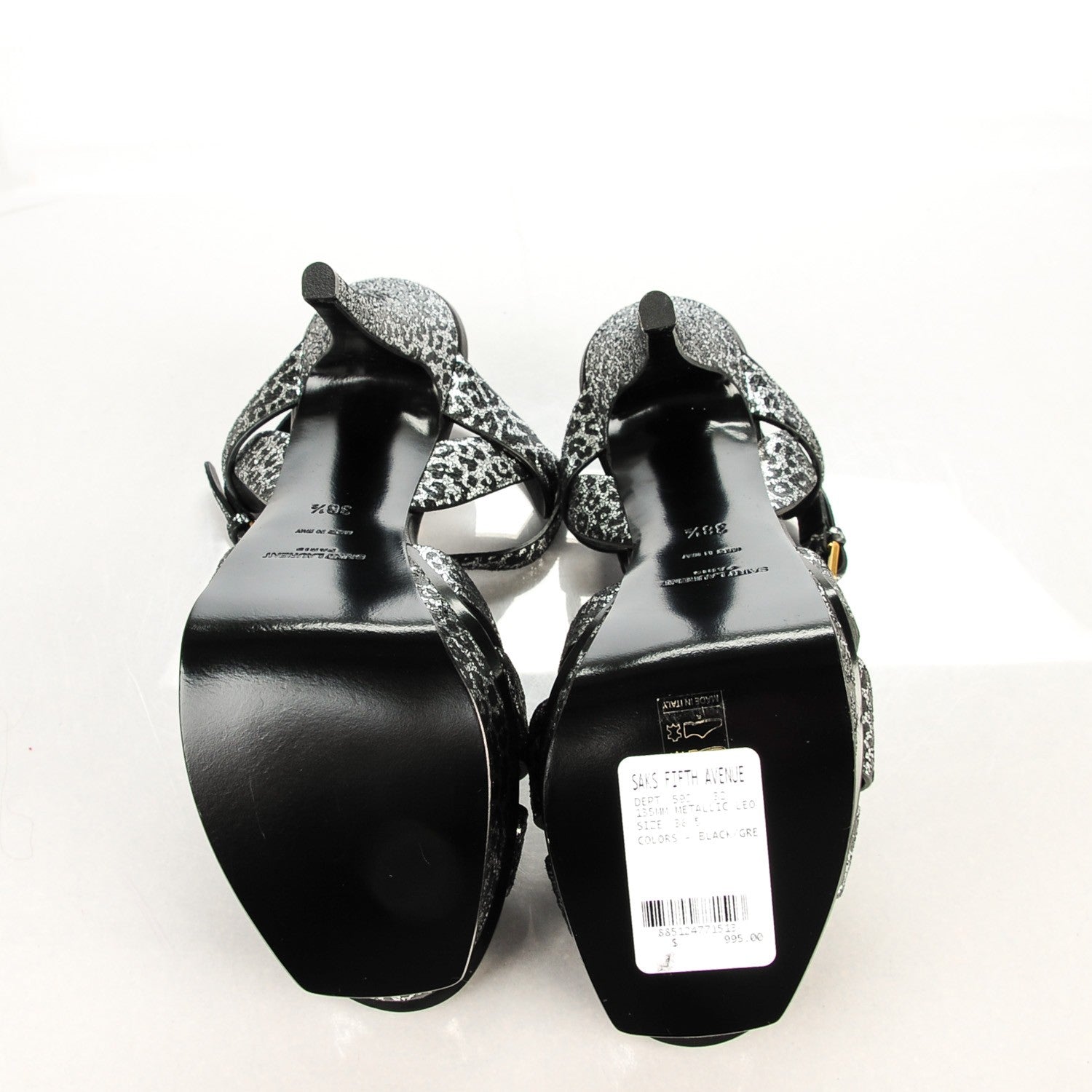 Saint Laurent Python Calfskin Embossed Classic Tribute 105 Platform Sandals 38.5 Black Silver 5 of 7