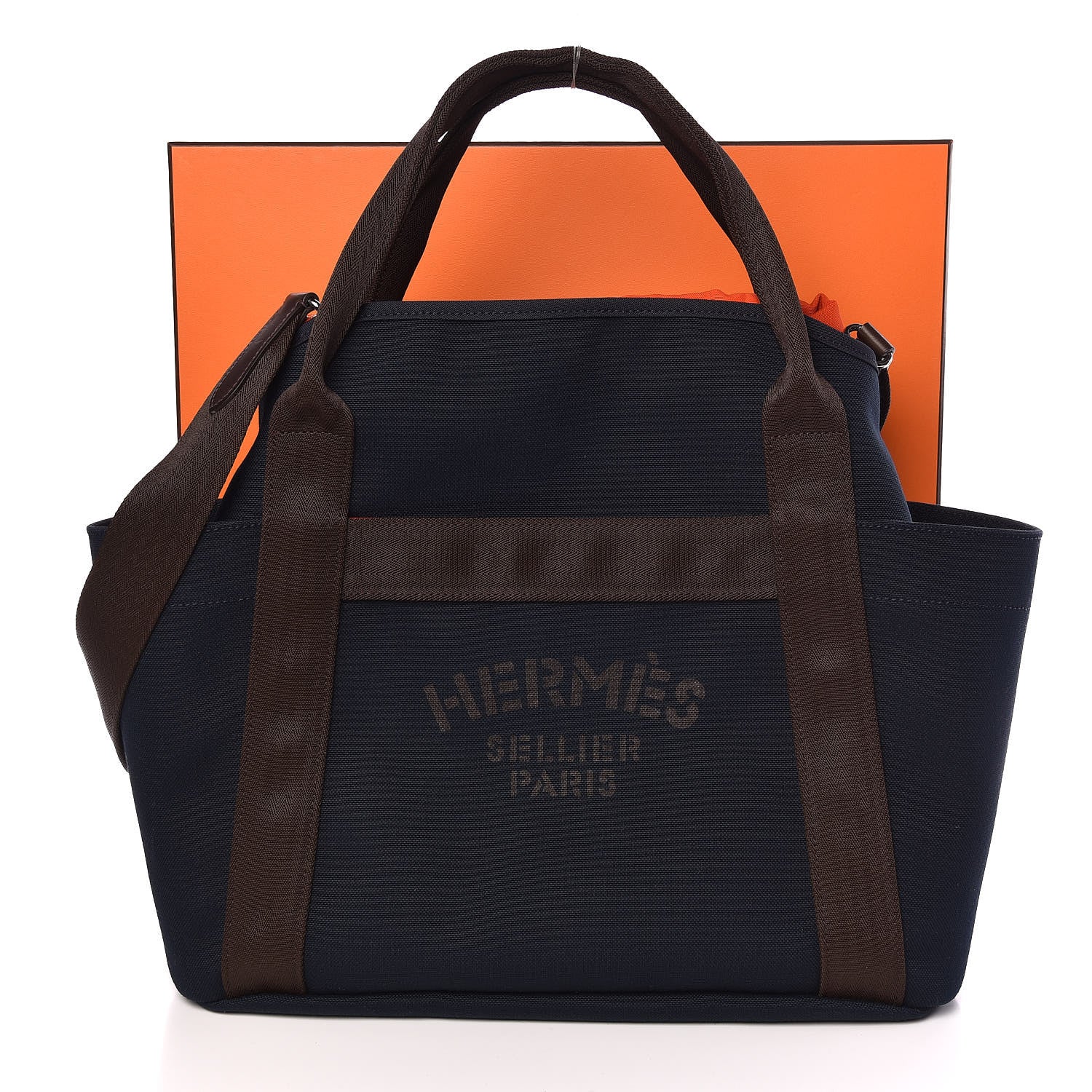 Hermes Toile Sac De Pansage Groom Bleu Navy Feu 9 of 9