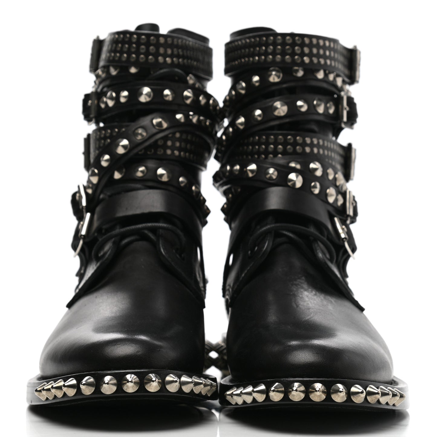 Smooth Calfskin Studded Womens Punk Ranger Boots 39.5 Black