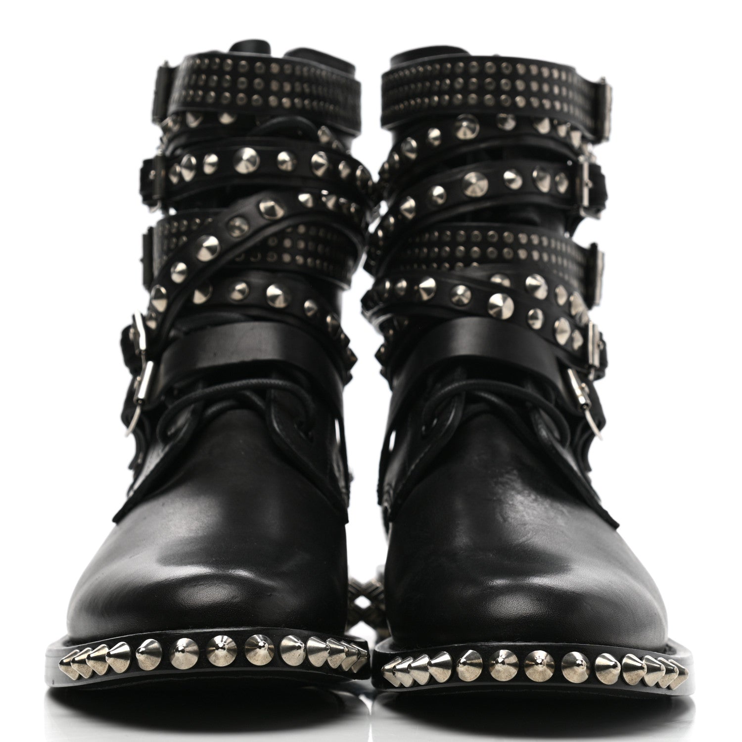 Saint Laurent Smooth Calfskin Studded Womens Punk Ranger Boots 39.5 Black 2 of 11
