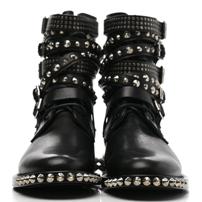 Saint Laurent Smooth Calfskin Studded Womens Punk Ranger Boots 39.5 Black 2 of 11