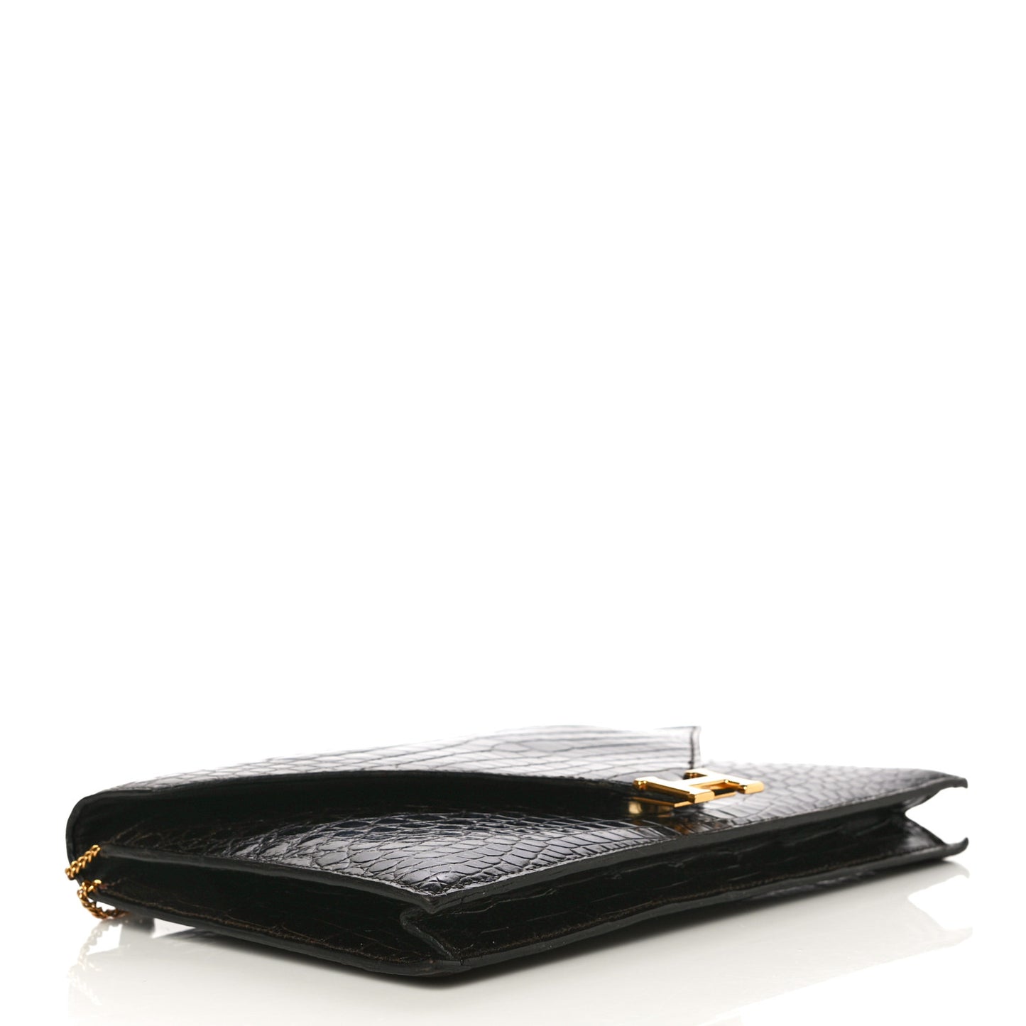 Shiny Porosus Crocodile Lydie Clutch Chocolate