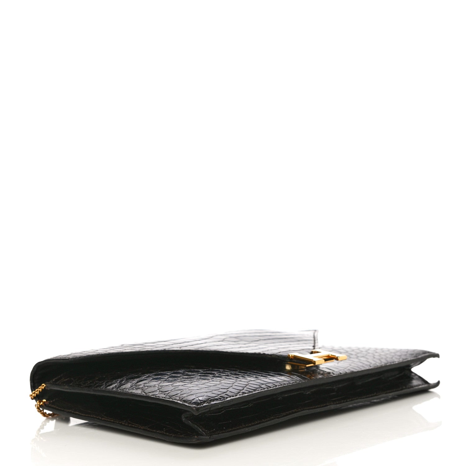 Hermes Shiny Porosus Crocodile Lydie Clutch Chocolate 4 of 18