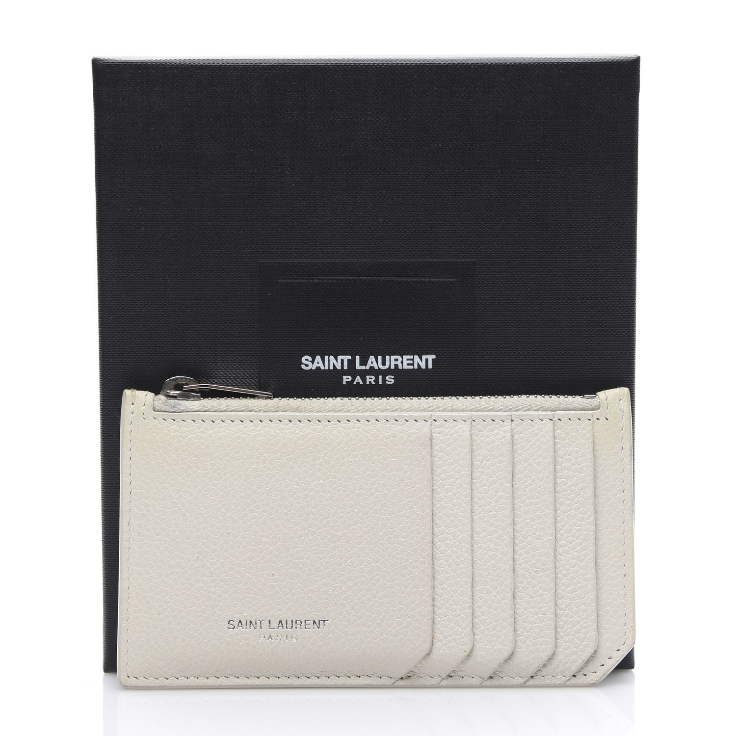 Saint Laurent Grained Calfskin 5 Fragments Zip Pouch Card Holder White 10 of 10