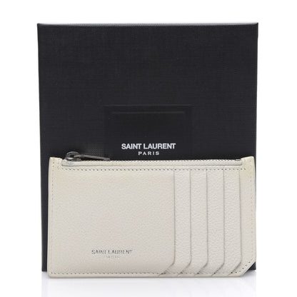 Saint Laurent Grained Calfskin 5 Fragments Zip Pouch Card Holder White 10 of 10
