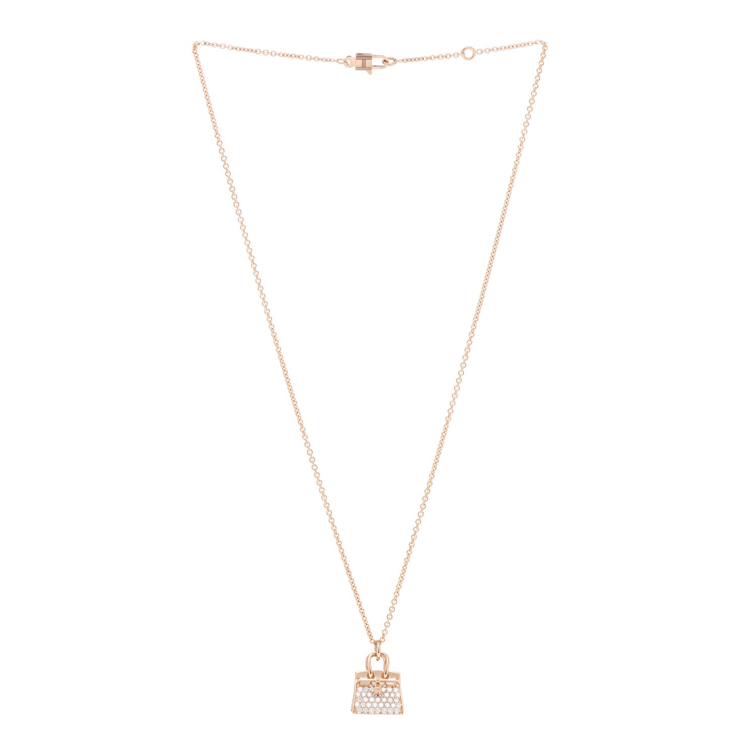 Hermes 18K Rose Gold Diamond Birkin Amulettes Pendant Necklace 3 of 5