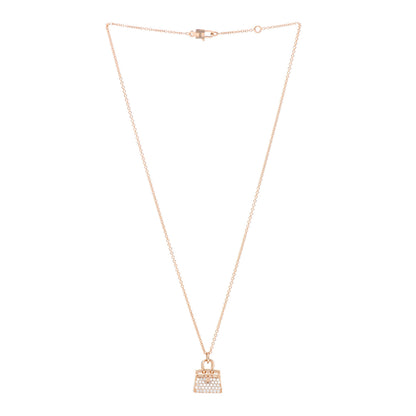 Hermes 18K Rose Gold Diamond Birkin Amulettes Pendant Necklace 3 of 5