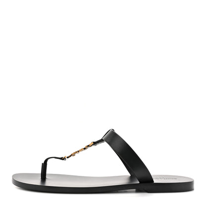 Saint Laurent Patent Calfskin Mens Cassandra Monogram Sandals 43 Black 1 of 9