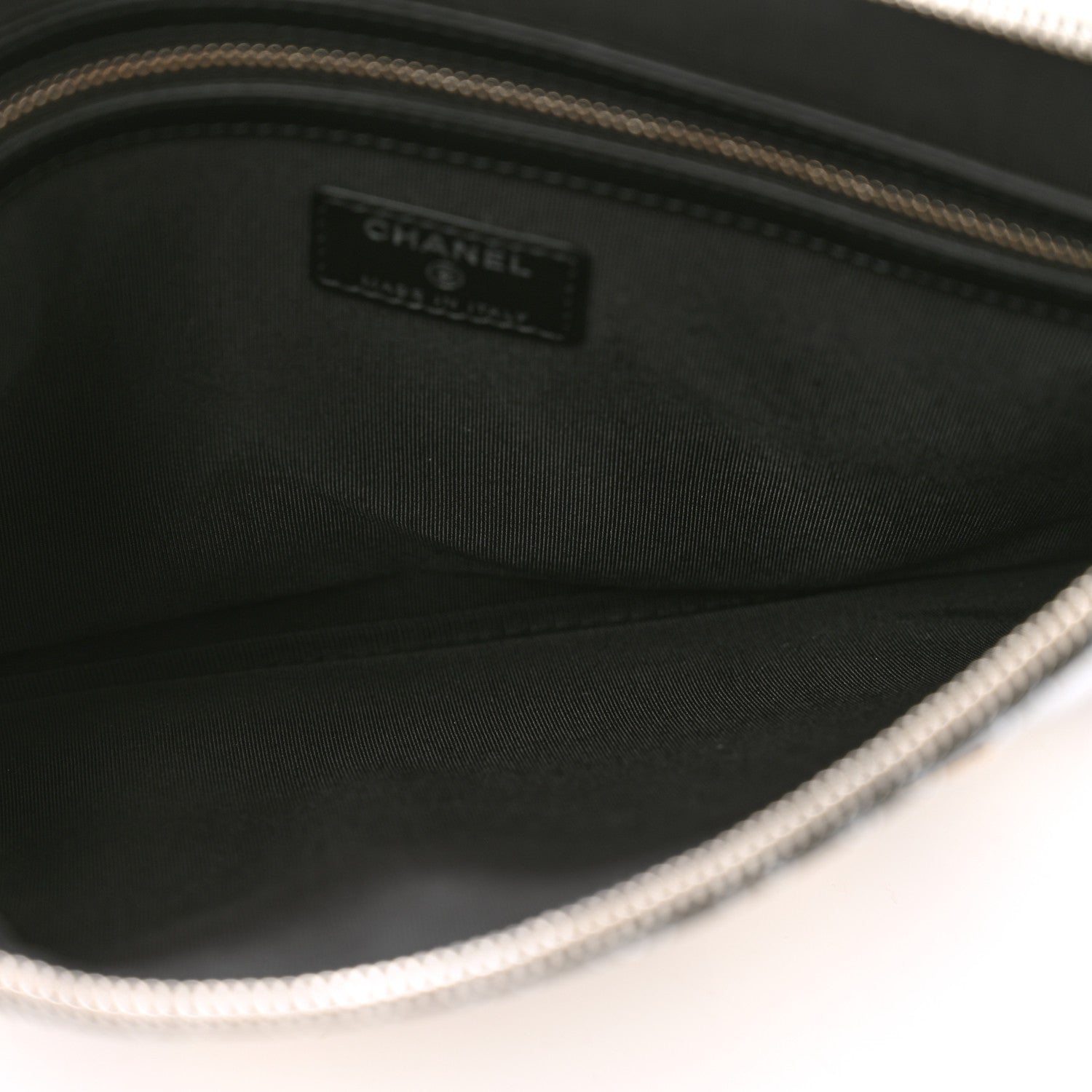 Chanel Coated Canvas Calfskin Camellia Printed Pouch Black Beige 5 of 9