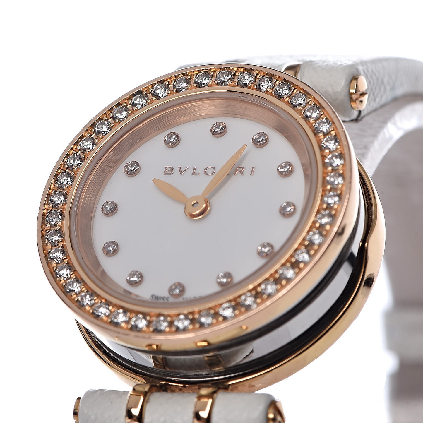 18K Rose Gold Calfskin Diamond Bezel 23mm B.Zero1 Quartz Watch
