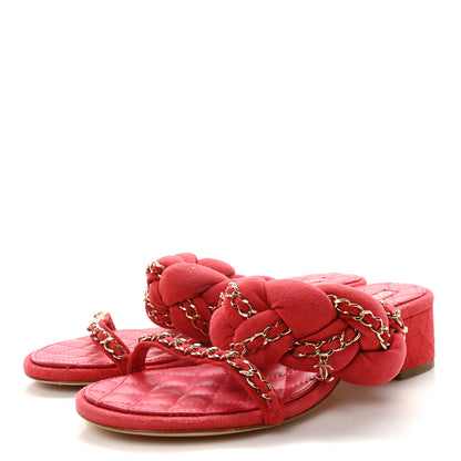 Chanel Kid Suede Chain Braided Sandals 38 Red 4 of 8