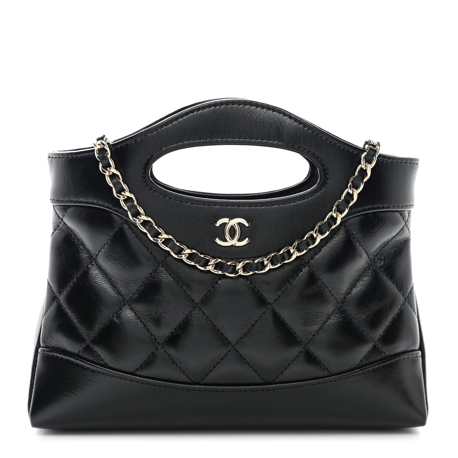 Chanel Shiny Crumpled Calfskin Quilted Nano 31 Shopping Bag Black 1 of 11