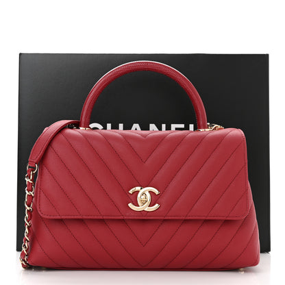 Chanel Caviar Lizard Embossed Chevron Quilted Small Coco Handle Flap Red 11 of 11