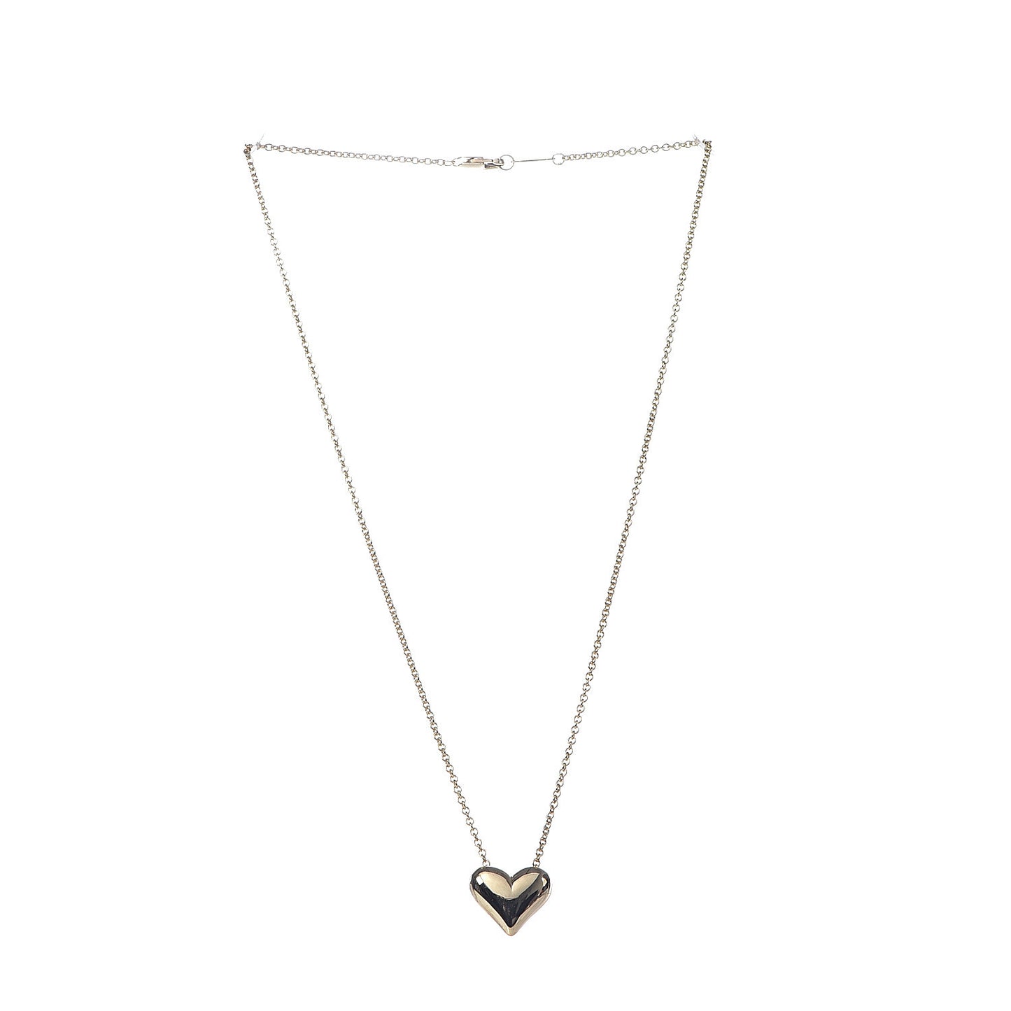 18K Yellow Gold Large Puff Heart Pendant Necklace